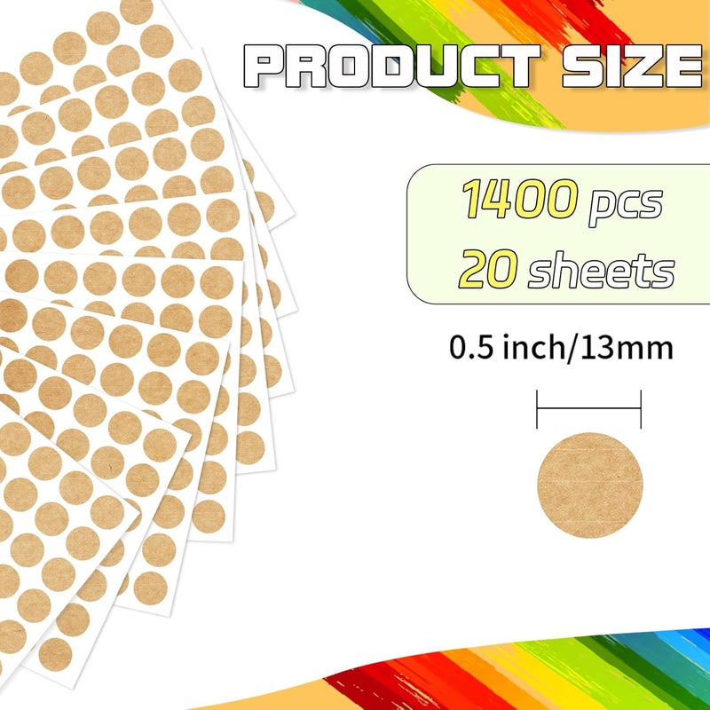 starboling Kraft Paper Dot Stickers, Round Color Coding Labels, 1/2 Inch, 1400pcs - Image 2